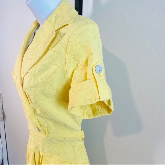 Vintage Yellow Liz Claiborne Embroidered Short Sleeve Belted Wrap Dress Size 6 - Picture 10 of 11